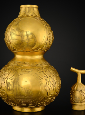 开口铜葫芦客厅摆件纯铜开盖空心八卦葫芦玄关特大号