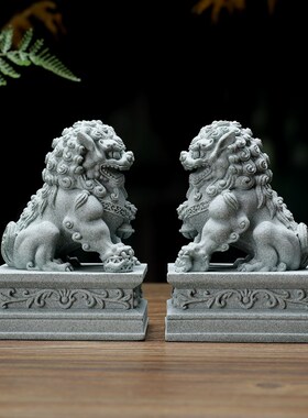 招财镇宅门口石狮子一对小摆件办公室桌面微景观装饰品家居工艺品