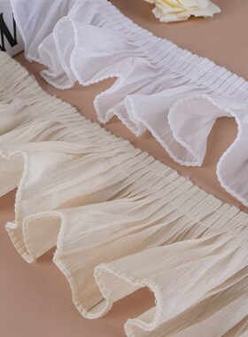 窗帘花边辅料雪纺折叠白色半透明侧拼接单层蕾丝花边木耳边M-553