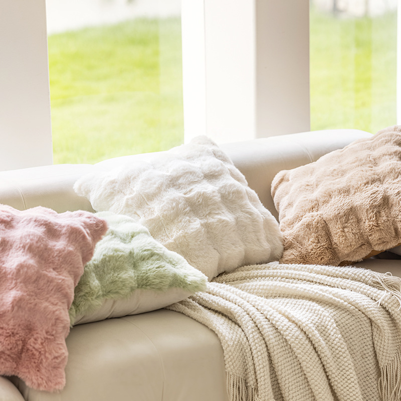 奶油风网红纯色托斯卡纳长毛绒抱枕套客厅沙发靠垫仿貂绒兔毛靠枕