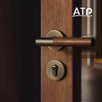 ATP新中式室内卧室房门锁胡桃木两件式磁吸静音家用覆古实木门把