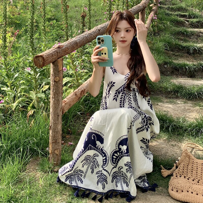 2025【现货夏款】新货印花吊带裙201-Q076-P115-控178,女装连衣裙,浙宝201