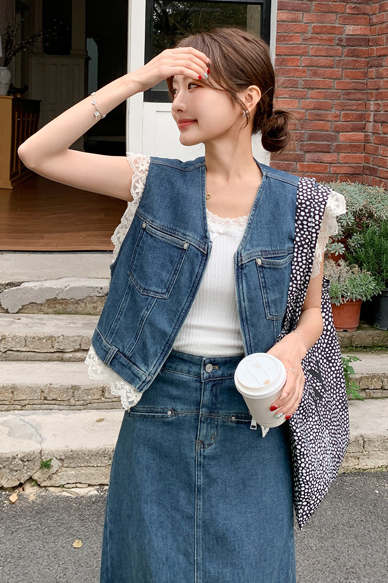 2025【现货夏款】新货蕾丝牛仔马甲201-Q002-P175-控248,女装套装/套裙,浙宝201