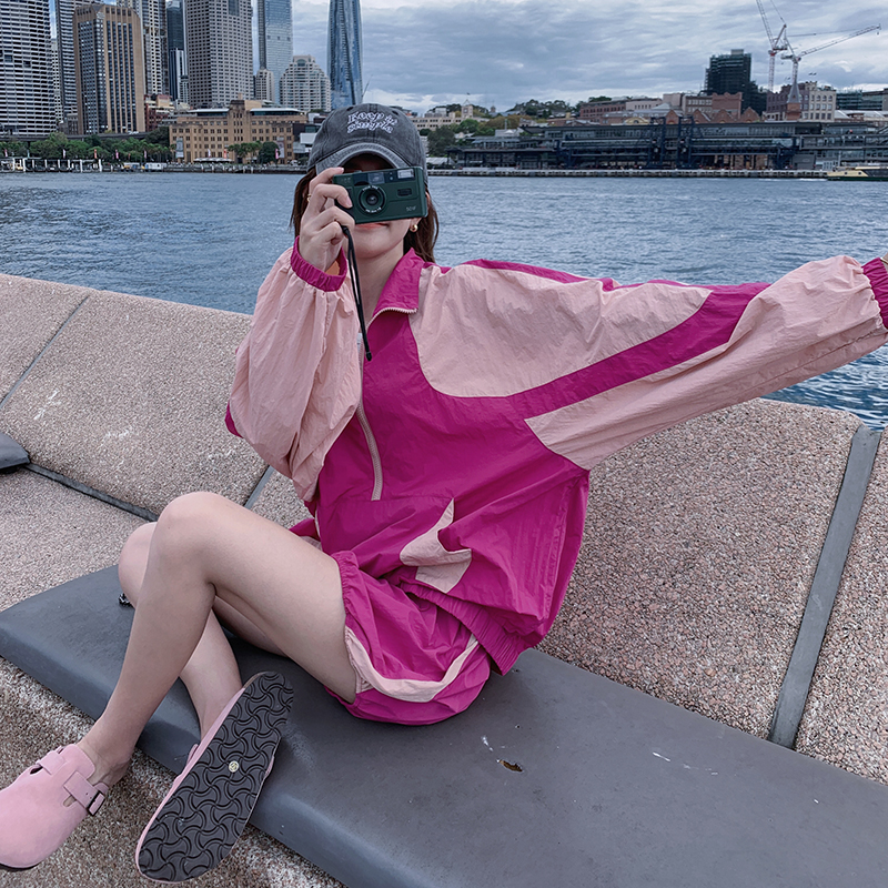 韩版宽松休闲防晒时尚套装女2025夏季新款轻薄透气上衣短裤两件套，女装运动套装，浙宝201