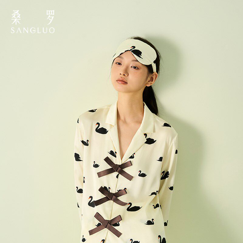 桑罗天鹅印花真丝眼罩遮光舒眠单只透气100%桑蚕丝伴手礼出行旅游