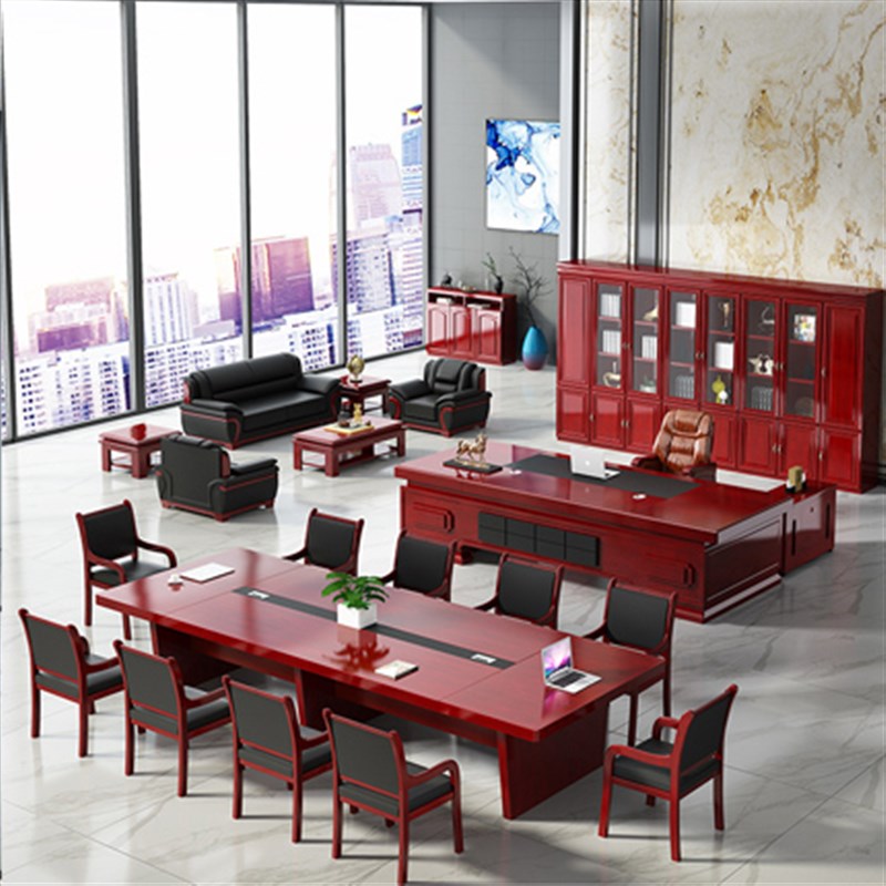 办公家具会议桌长桌大型实木皮烤漆桌椅组合长方形接待培训桌条桌