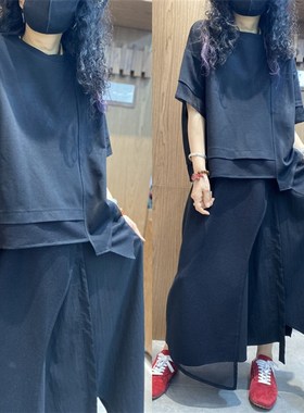 黑色个性拼接镂空不规则上衣女2B025早春新款圆领短袖体恤夏季潮