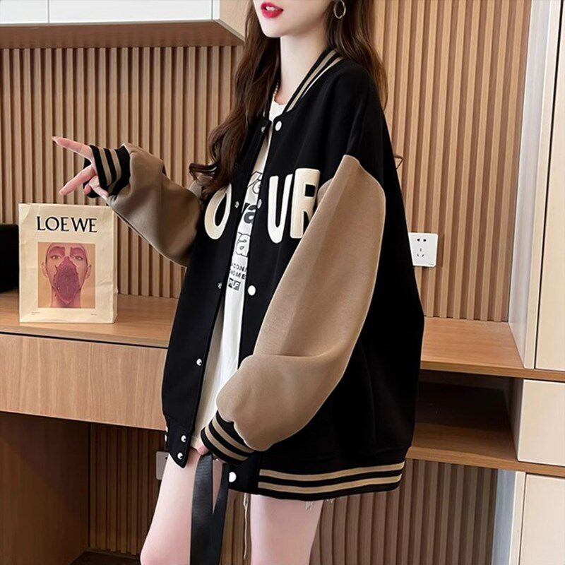 高中女生潮流宽松棒球服秋2024新款初中学生运动时尚卫.衣夹克外