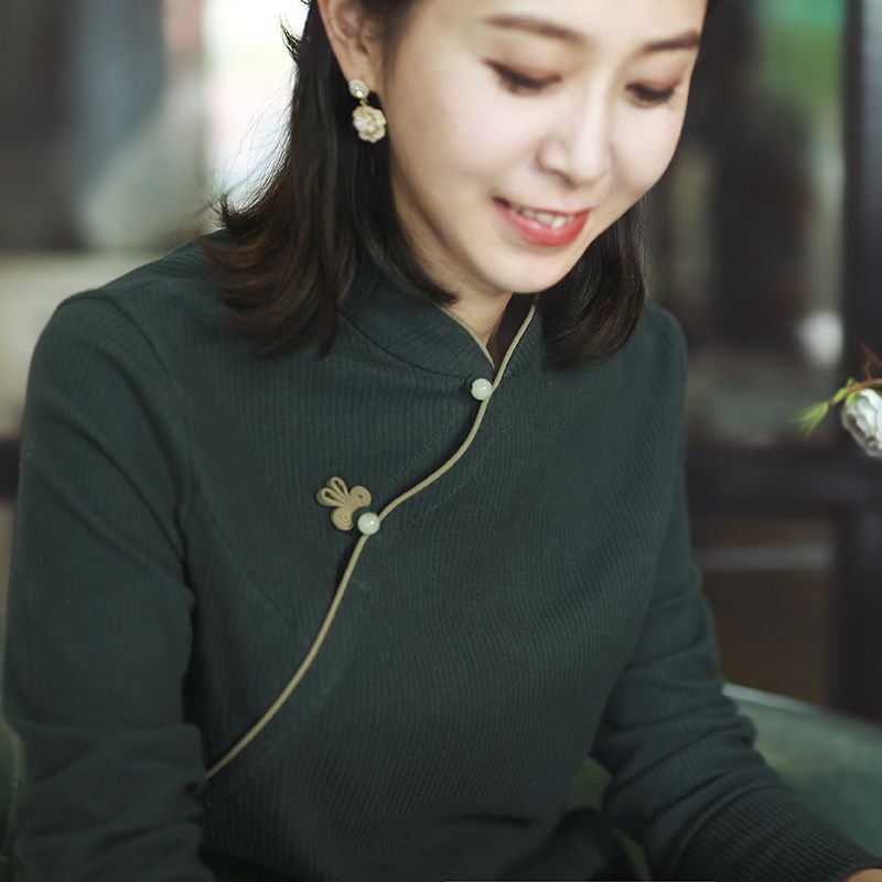 中国风民国风文艺复古q改良中式旗袍盘扣上衣纯棉立领长袖t恤春秋