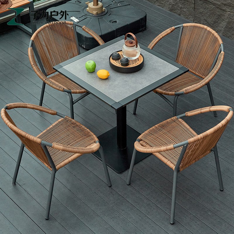 户外北欧现代简约藤编休闲桌椅室外家具庭院花园拉绳椅组合