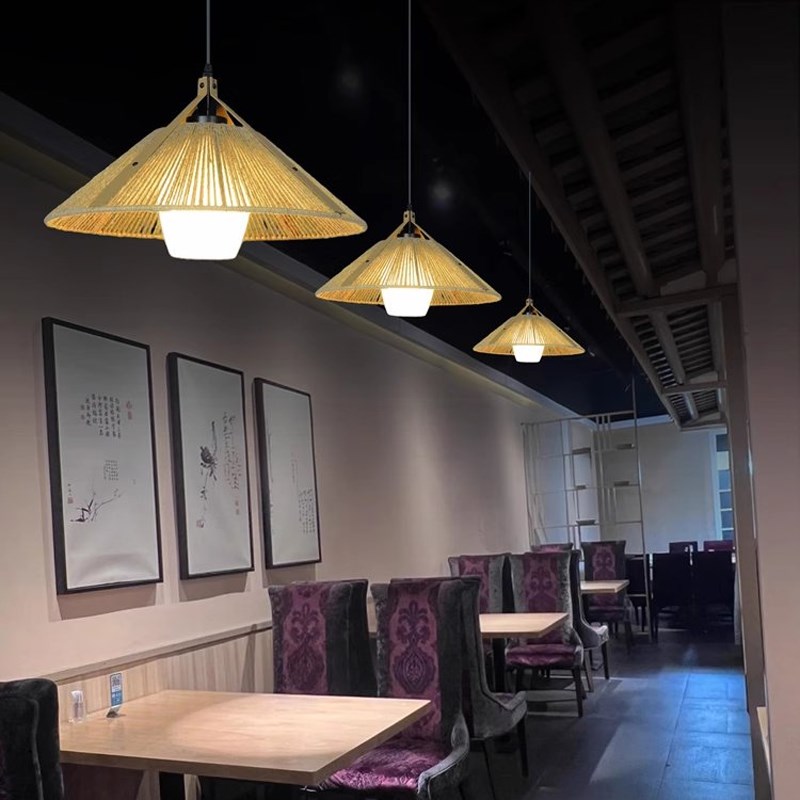 日式麻绳编织吊灯法式复古餐厅卡座茶楼火锅店单头民宿烧烤店灯具