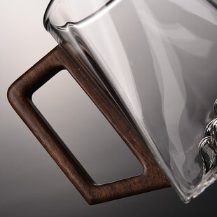 侧木把玻璃观山公道杯功夫茶具茶海分茶器带手柄玻璃尖嘴待客匀杯