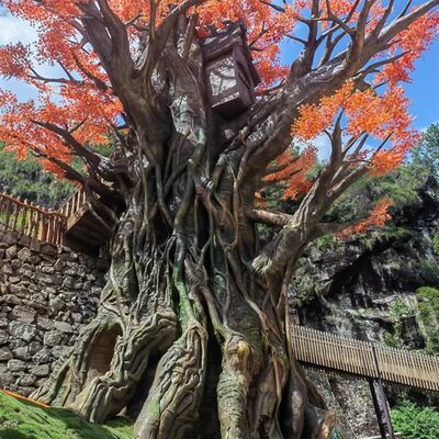 游乐场水泥门头假山假树创意门头度假村旅游景区翻新水泥雕塑定制