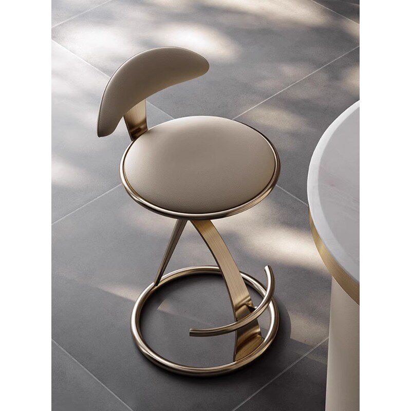 现代简约不锈钢高脚凳网红高端家用岛台酒店皮艺金属吧台椅靠背