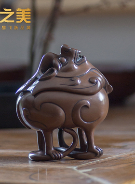 朝天吼香炉紫铜瑞兽神兽犼香薰创意貔貅摆件禅意书房办公桌装饰品