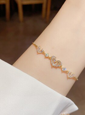 法式轻奢锆石爱心可调节手链时尚设计感手环同学闺蜜百搭手饰