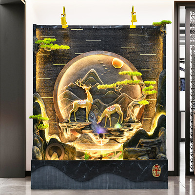 水幕墙流水屏风喷泉假山造景庭院客厅公司玄关落地生财循环水摆件