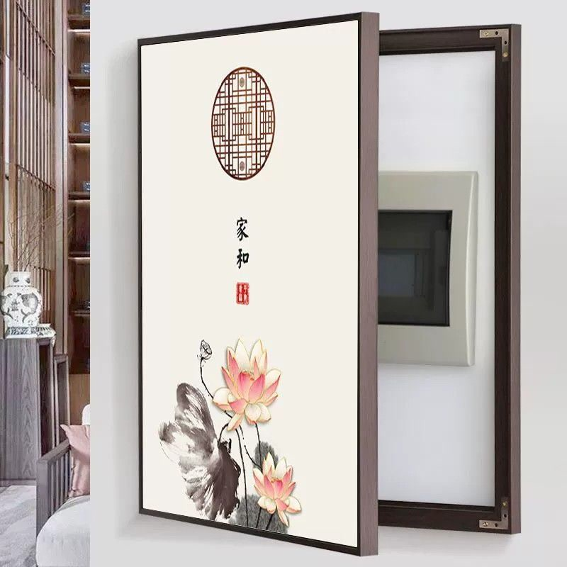 新中式竖款电表箱装饰画家用免打孔遮挡配电箱入户电源总闸网线盒