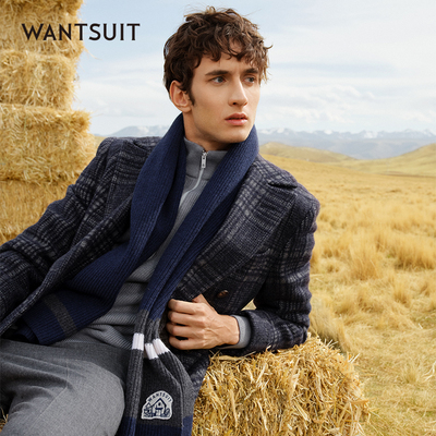 WANTSUIT蓝灰亲王格平驳领大衣