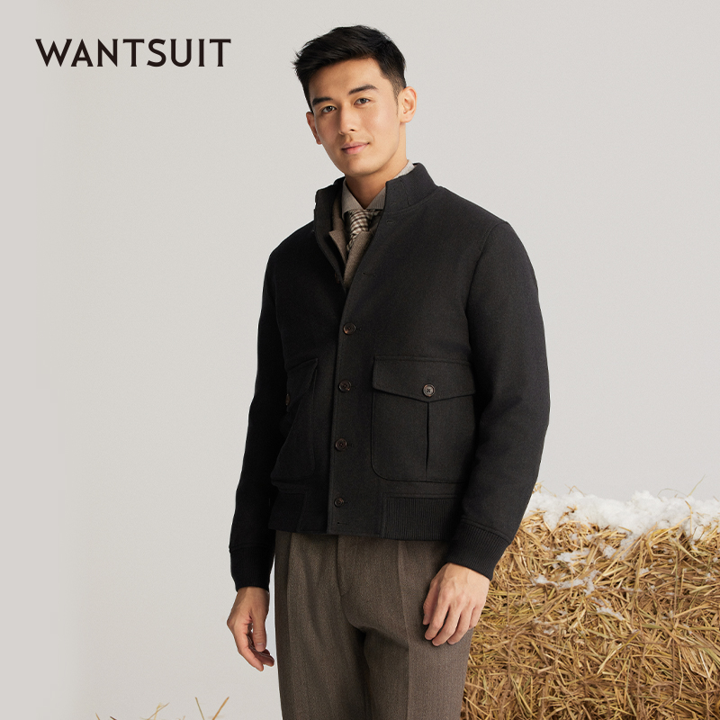 WANTSUIT深灰立领茄克衫