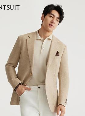WANTSUIT米色人字纹单西正装商务休闲男士外套绅士西装人夫感穿搭