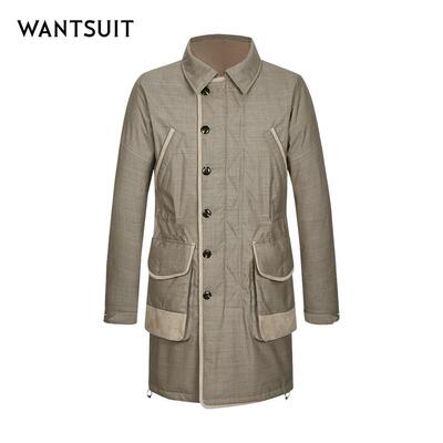 WANTSUITWANTSUIT浅灰长款羽绒服男士外套风衣秋冬保暖舒适商务潮