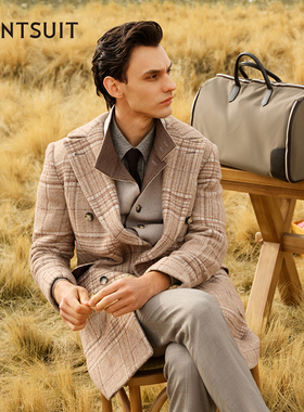 WANTSUIT绵羊毛羊驼亲王格柴斯特费尔德平驳领大衣通勤商务老钱