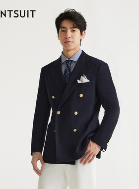 【上岸西服】WANTSUIT藏青肌理感绵羊毛双排扣西服绅士布雷泽老钱