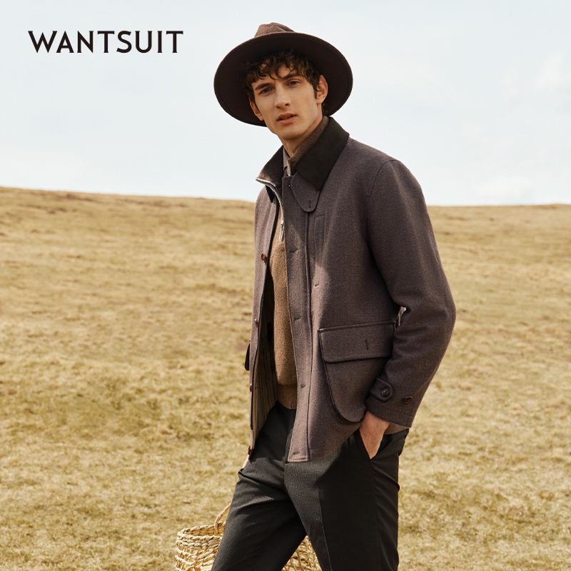 WANTSUIT棕色拼接领猎装