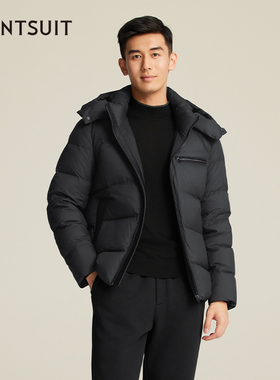 WANTSUIT黑色连帽羽绒服男士情侣面包短款外套防寒鹅绒商务轻奢暖