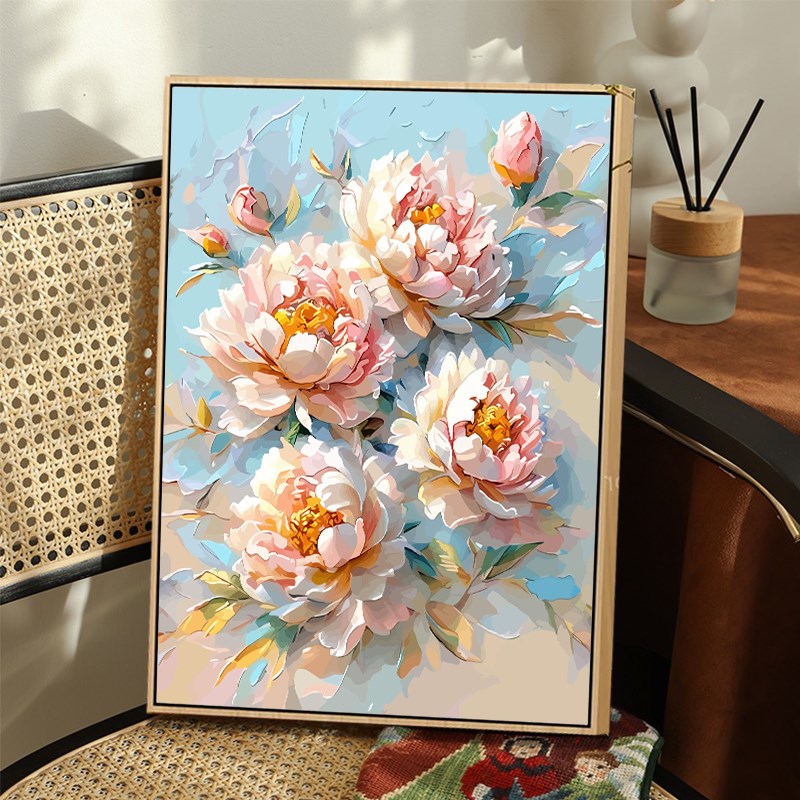 牡丹芍药花卉数字油画diy填充填色手工绘丙烯油彩画装饰画图片