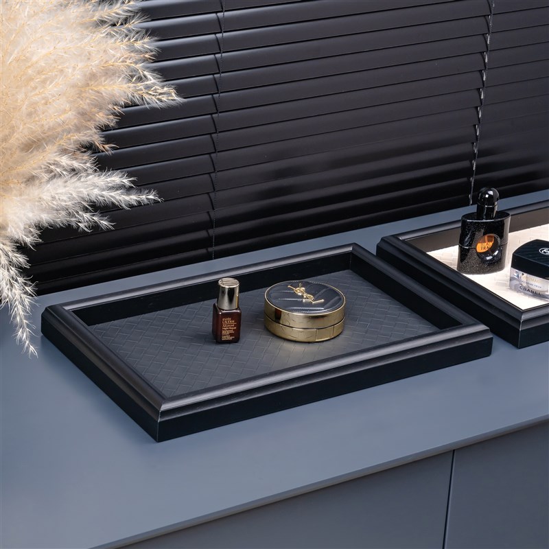 轻奢风木质皮革托盘香薰桌面置物盘高级商务客厅化妆品钥匙收纳架