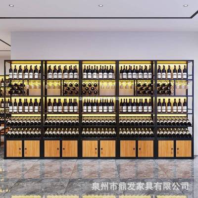落地酒柜酒架置物架子酒庄酒窖靠墙商用红酒柜多层展示架铁艺