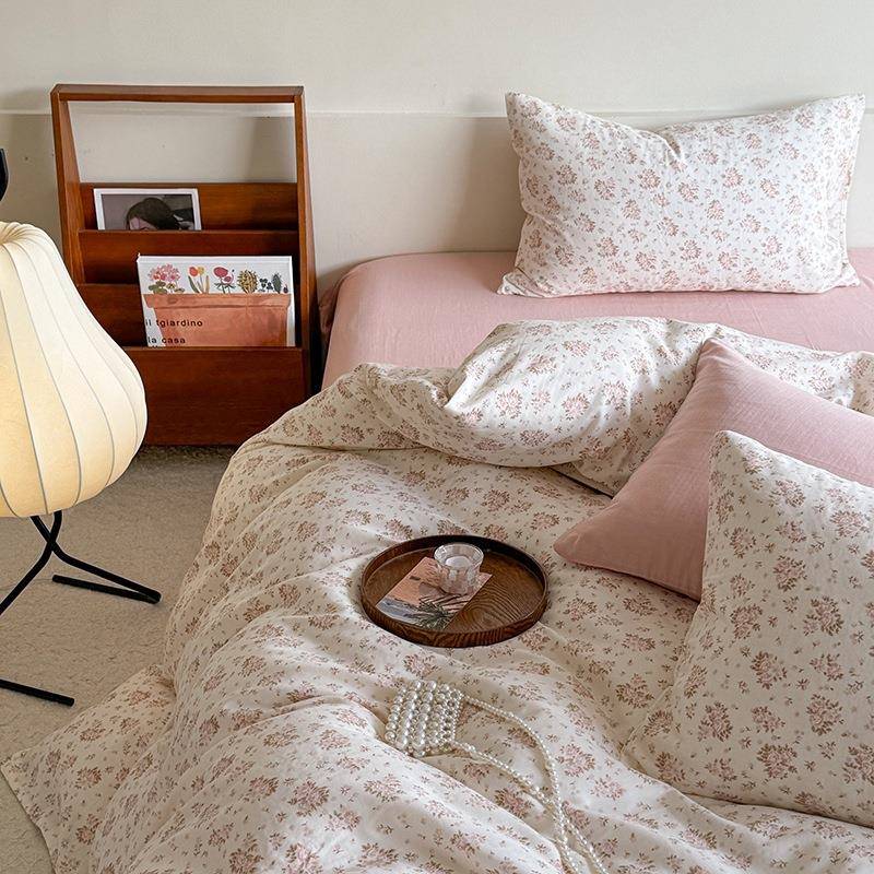 DBCA类水洗宿舍棉麻四件套AB面可裸睡床单被件套单人学生日式三套