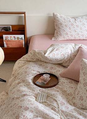 DBCA类水洗宿舍棉麻四件套AB面可裸睡床单被件套单人学生日式三套