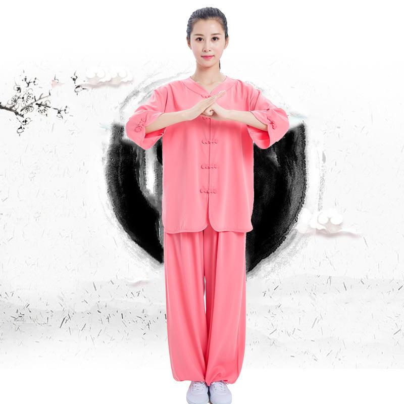 太短服女夏季棉加丝极中袖练功AWN服中老年晨练太极拳袖服装新款