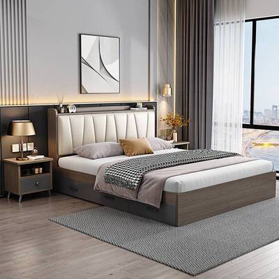 实木床现代简约高箱储物1.5米主卧板式收纳床1.8m榻榻米双人床架