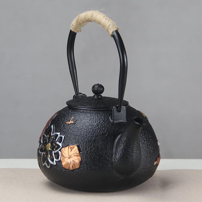 200ml荷花带鱼1200ml新描金彩绘款滤网中式煮1水泡茶家用养生铸铁