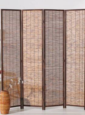 2I新中式实木苇屏风隔断墙客厅叠移芦OCM动复旧古做折酒店餐厅玄