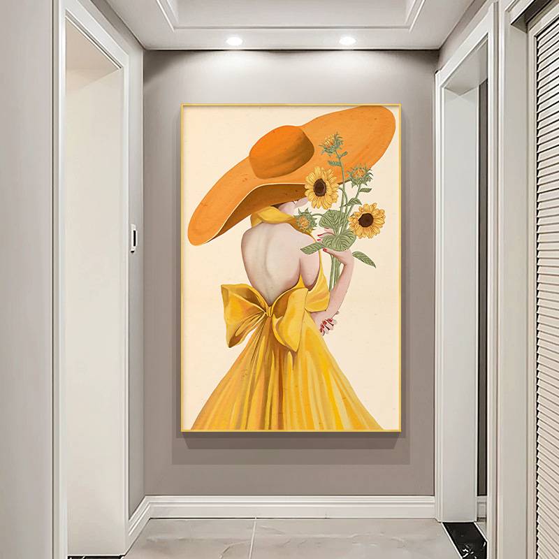 轻奢人物客厅玄关装饰画女服装店墙上挂画卧室床头壁画美女走廊画图片