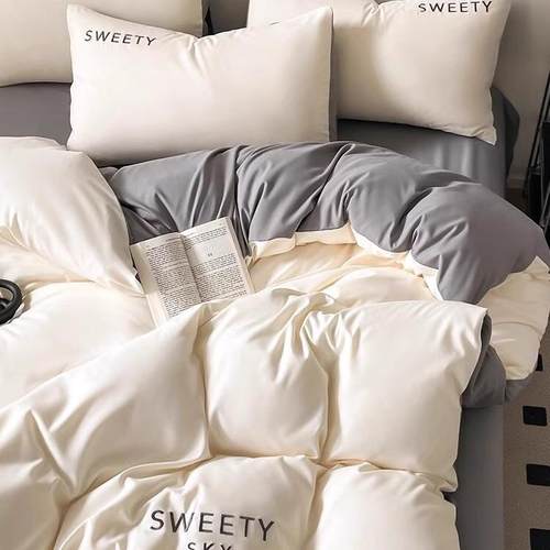 RIT轻奢柔软洗棉四件套刺绣被罩轻奢0裸套F776S77H睡床笠被水宿舍