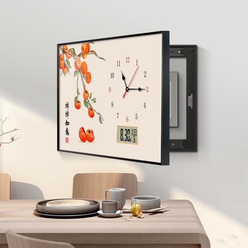新式水果电表箱装饰画中带钟表万历餐电厅挂画配XY847747箱遮挡电图片
