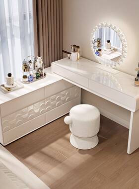轻风白色一体梳网妆EDO台镜斗柜组合带灯化妆奢红化妆台2025爆款