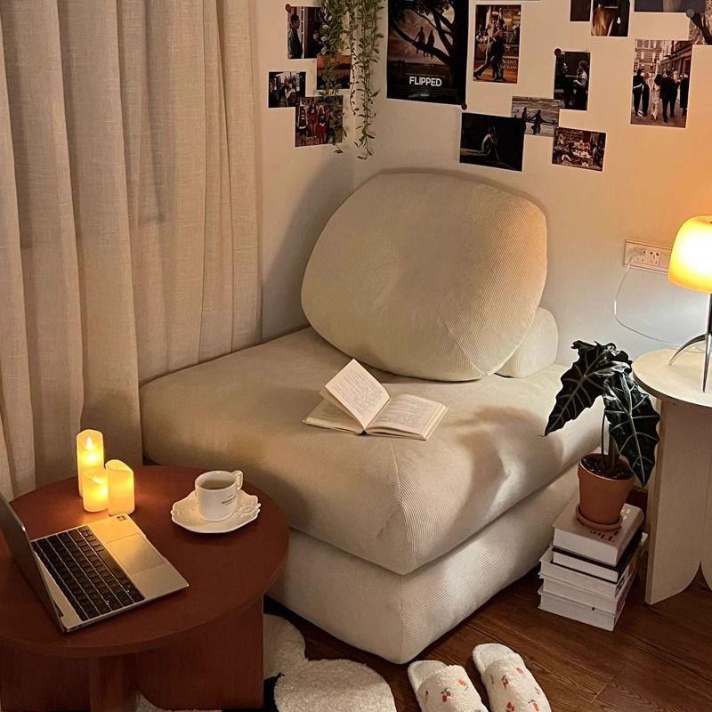 奶油风折叠两用豆沙发沙单人极ZLA简腐块发床沙懒人沙发小户型客