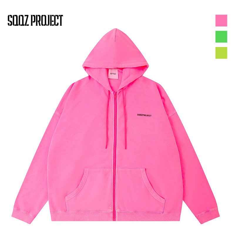 SQQZ PROJECT 26SS春秋 380G荧光宽松长袖连帽卫衣外套情侣鸡米花
