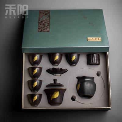禾阳黑陶泡茶套装茶具家用盖碗茶壶喝茶功夫茶杯陶瓷整套礼盒定制