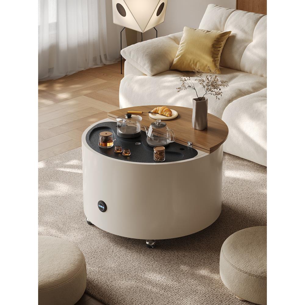 可移动圆形茶几2025新款高级感升降小户型现代家用客厅小型泡茶桌