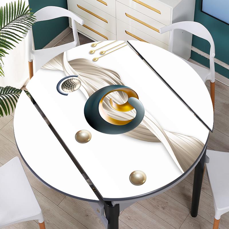 桌布圆形折叠桌桌垫防水防烫皮革加厚新款圆形桌布免洗椭圆形盖布