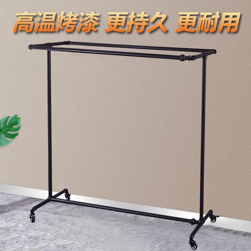 服装店展示架水管龙门架铁艺双杠落地架镀锌单杠带轮子挂衣架加厚