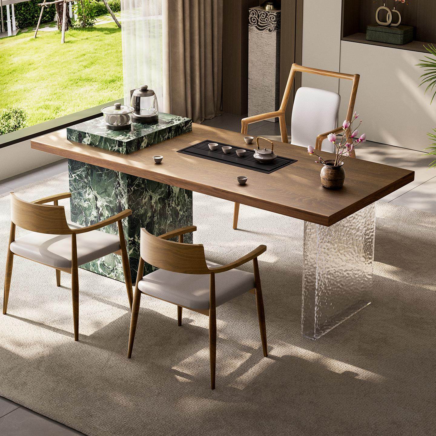 现代极简胡桃木纹岩板茶桌椅办公室家用茶几茶具茶台烧水壶一整套,住宅家具,家用茶台/茶桌,淘宝优惠券,粉丝福利购,淘宝优惠卷